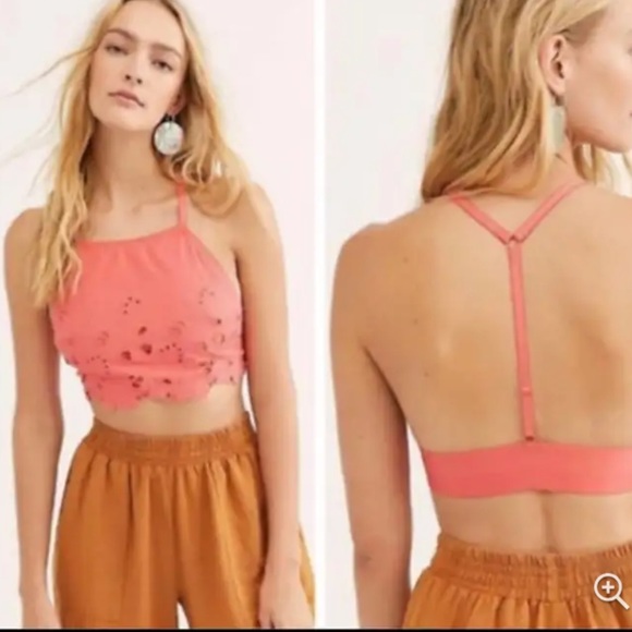 Free People Tops - Free People Size Medium Coral Kiss Kiss Racerback Crop Tank NEW